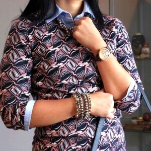 J.Crew Old School Bird-Pattern Tippi Pullover Sweater Top Medium.